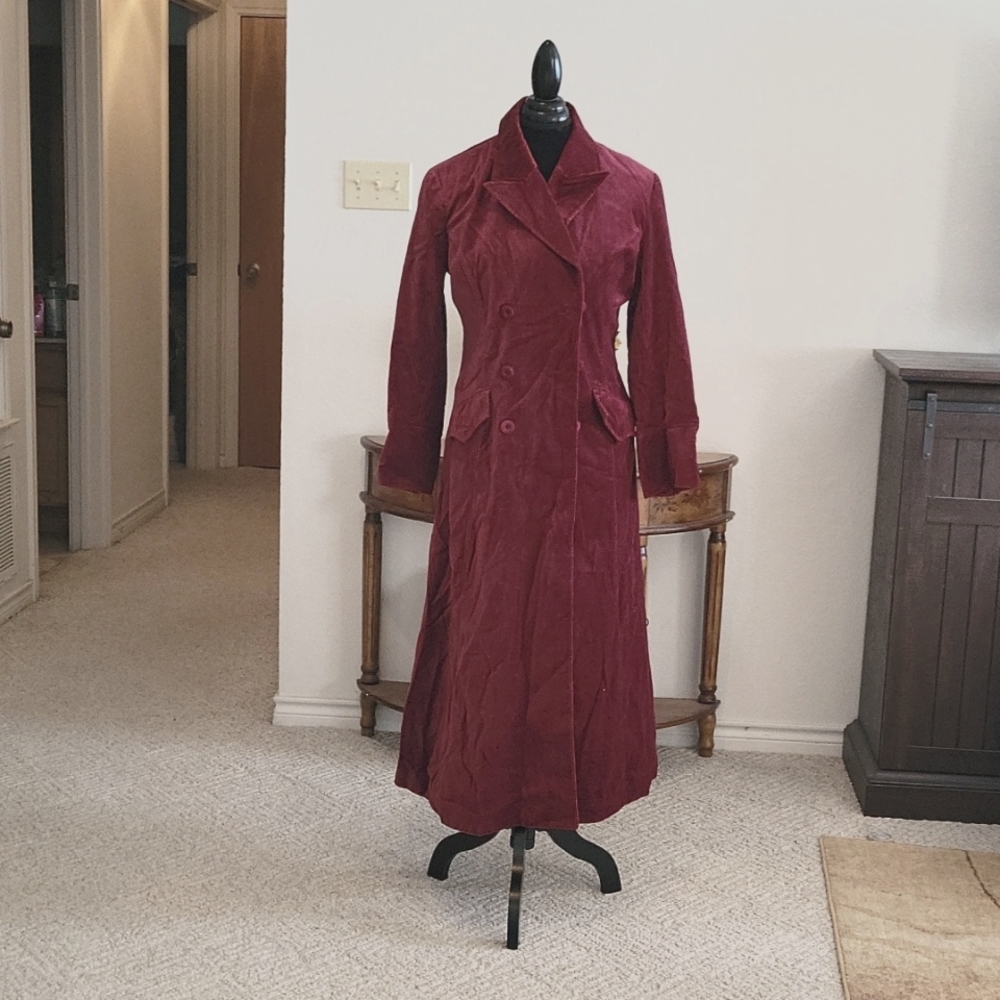 Newport News Full Length Cranberry Velveteen Double-Breasted Coat Size 12P